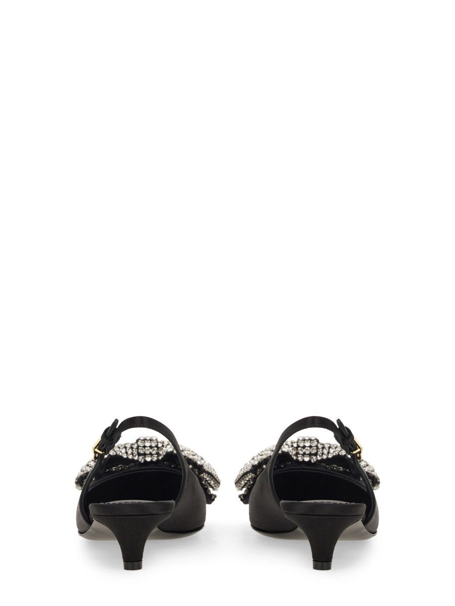 SATIN SLING-BACK WITH RHINESTONE EMBROIDERY