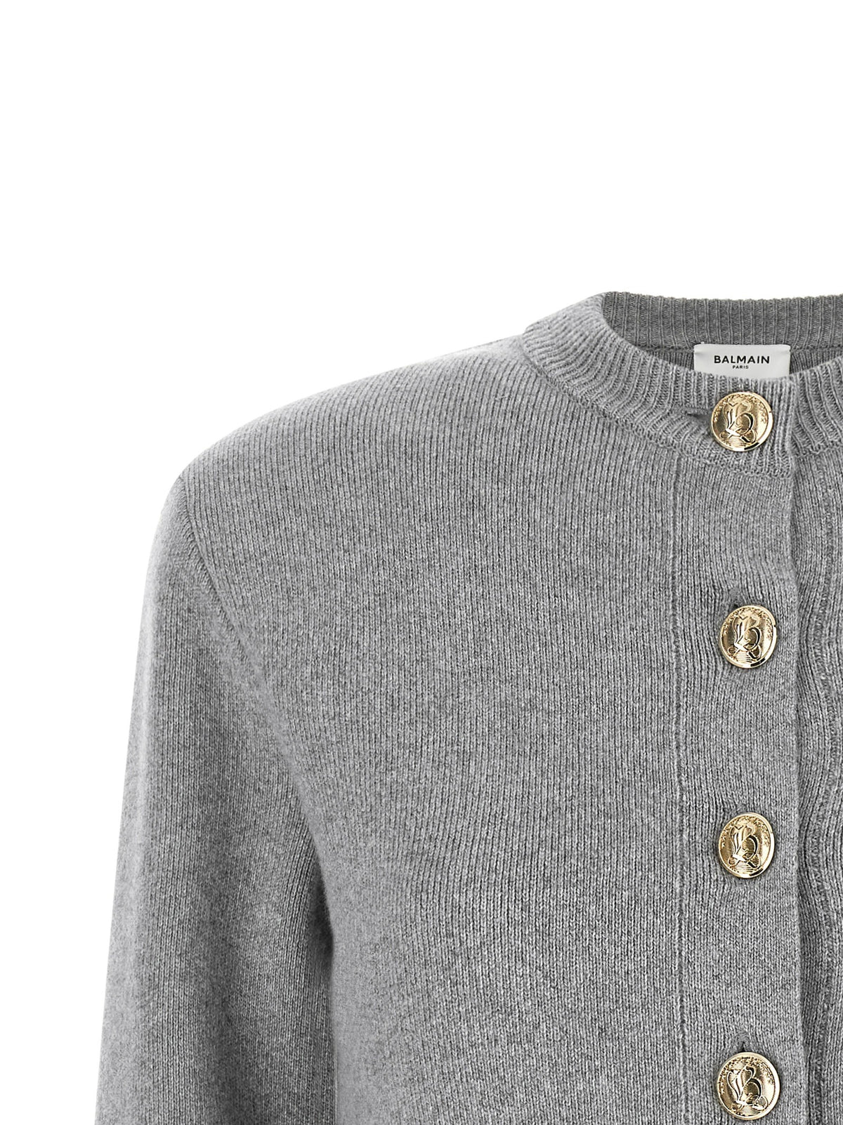 Sculpture button crew neck cardigan