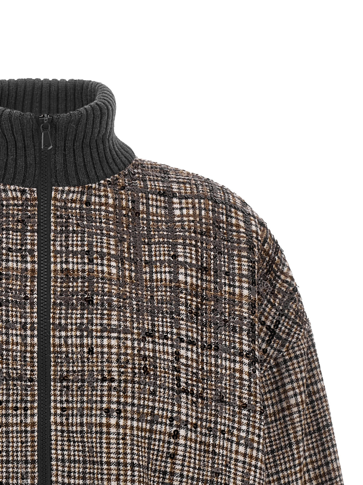 Sequin check bomber jacket