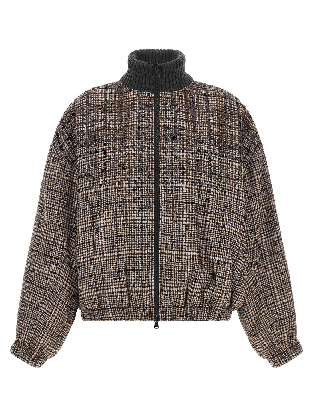 Sequin check bomber jacket