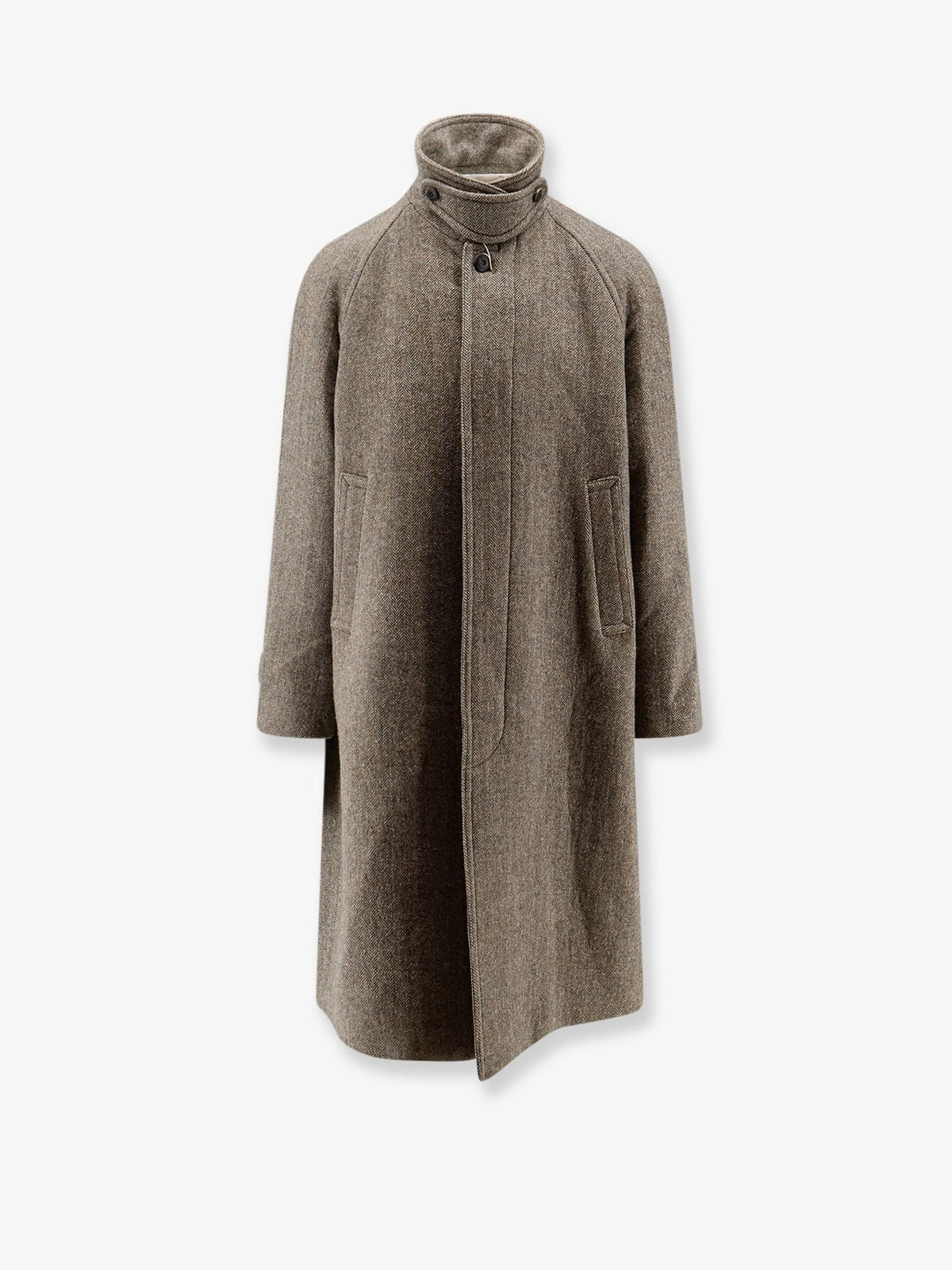 Single-breasted wool coat with a herringbone pattern