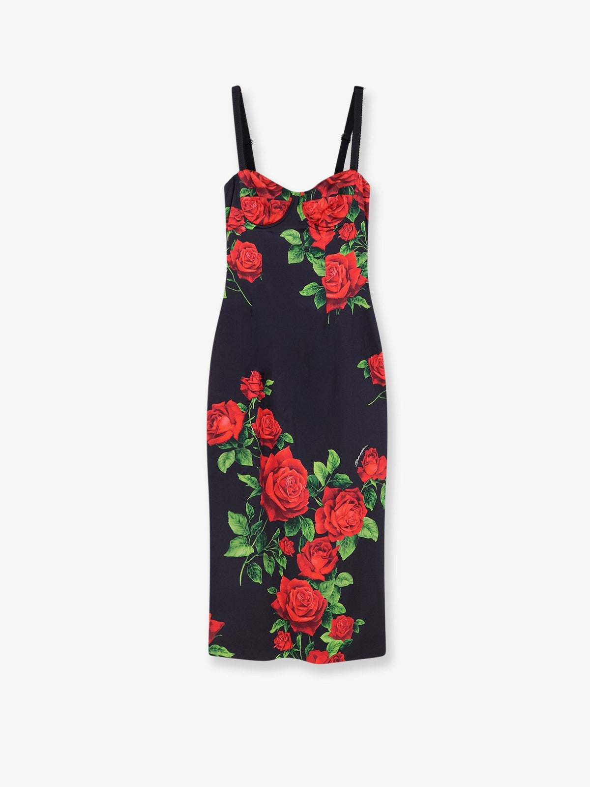 Stretch silk dress with iconic Rose print