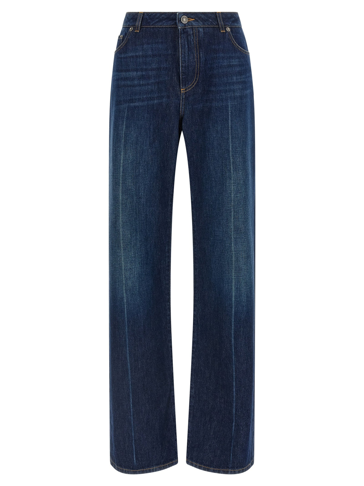 Stretched pleated trompe l'oeil jeans