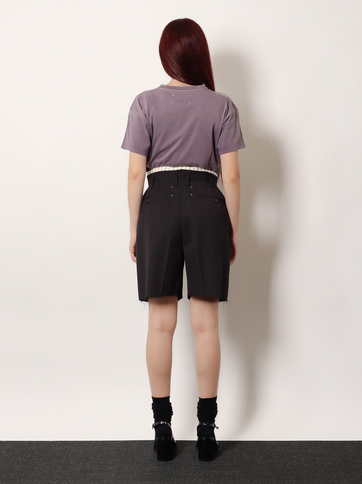 Striped virgin wool shorts