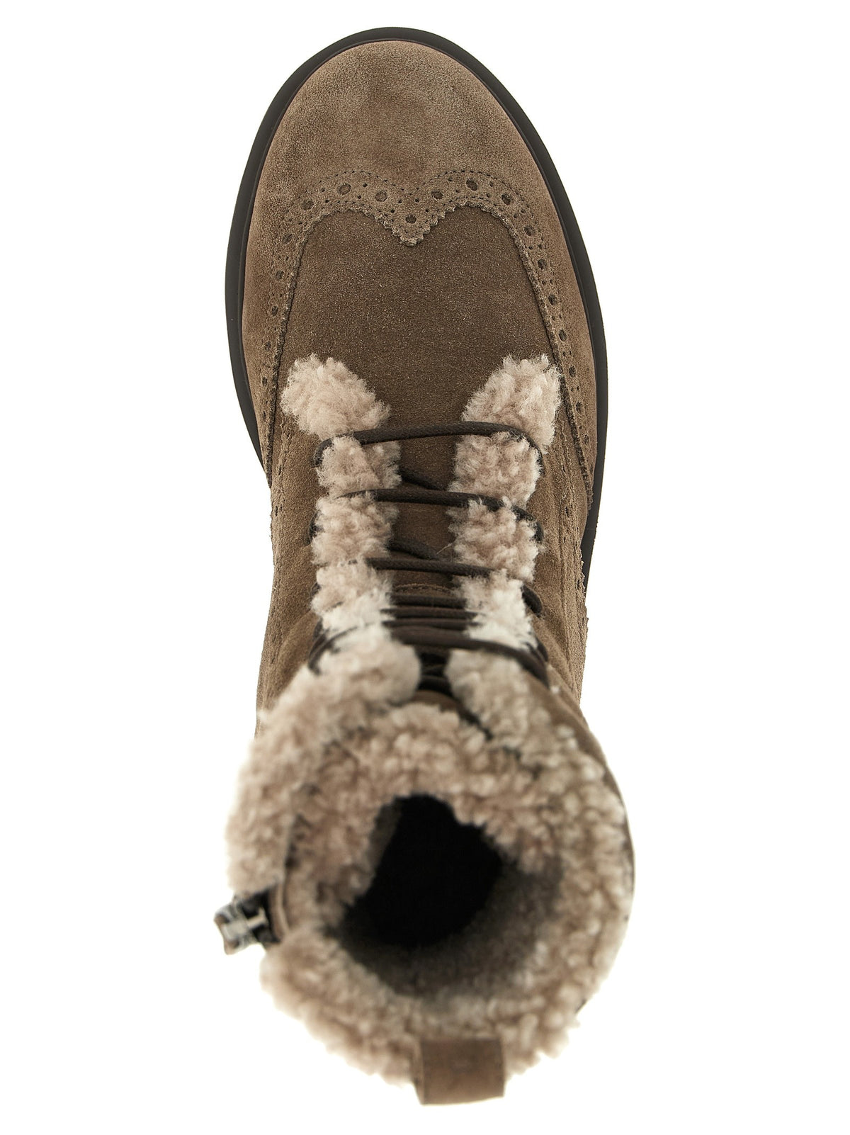 Suede and brown shearling ankle boots