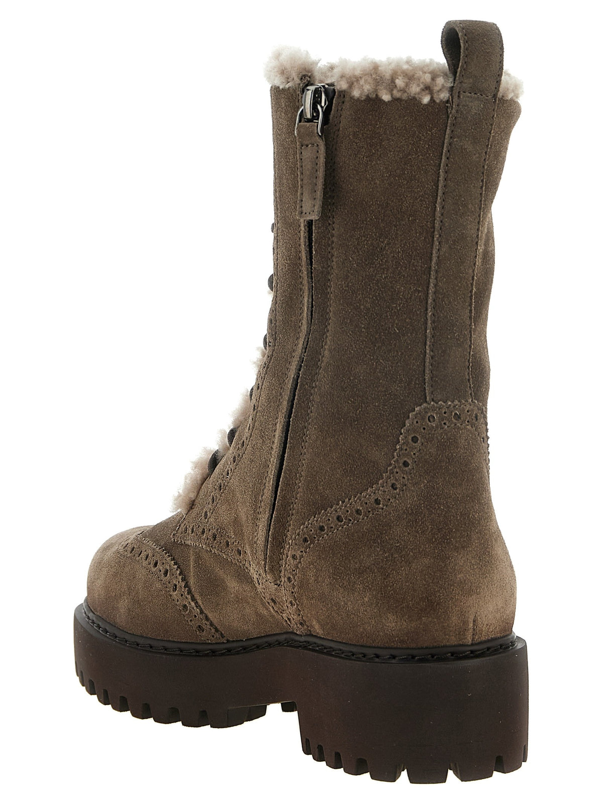 Suede and brown shearling ankle boots