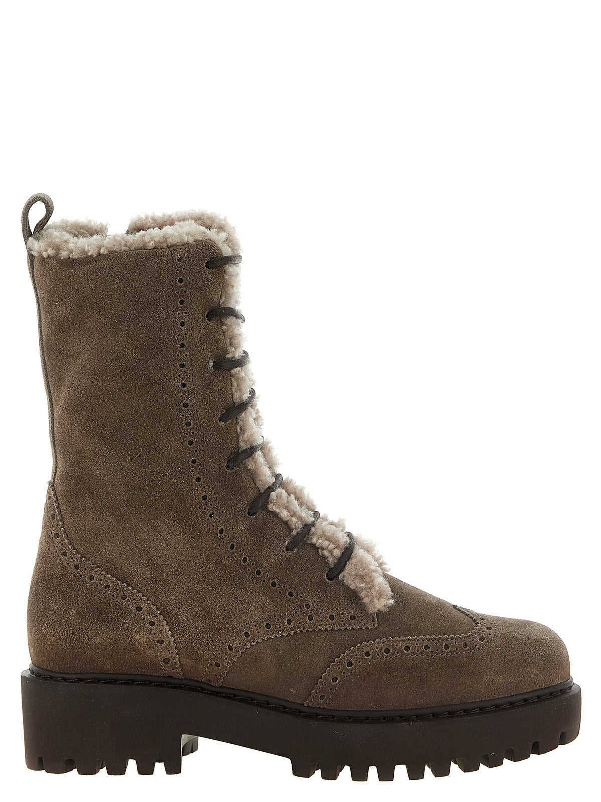 Suede and brown shearling ankle boots
