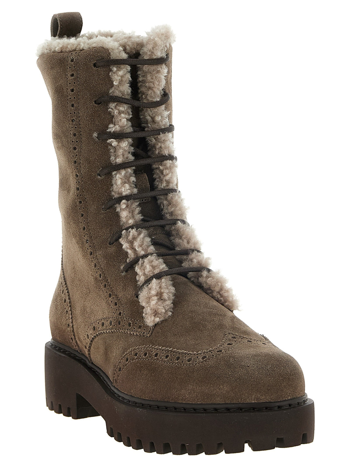 Suede and brown shearling ankle boots