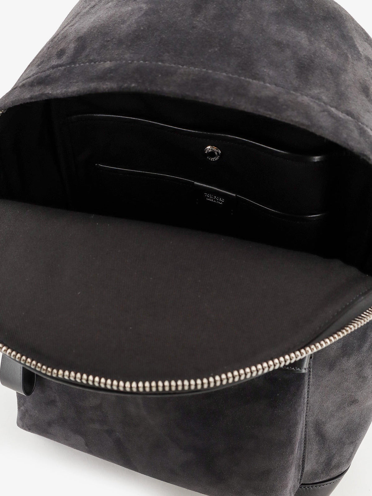 Suede backpack with maxi zip on the front