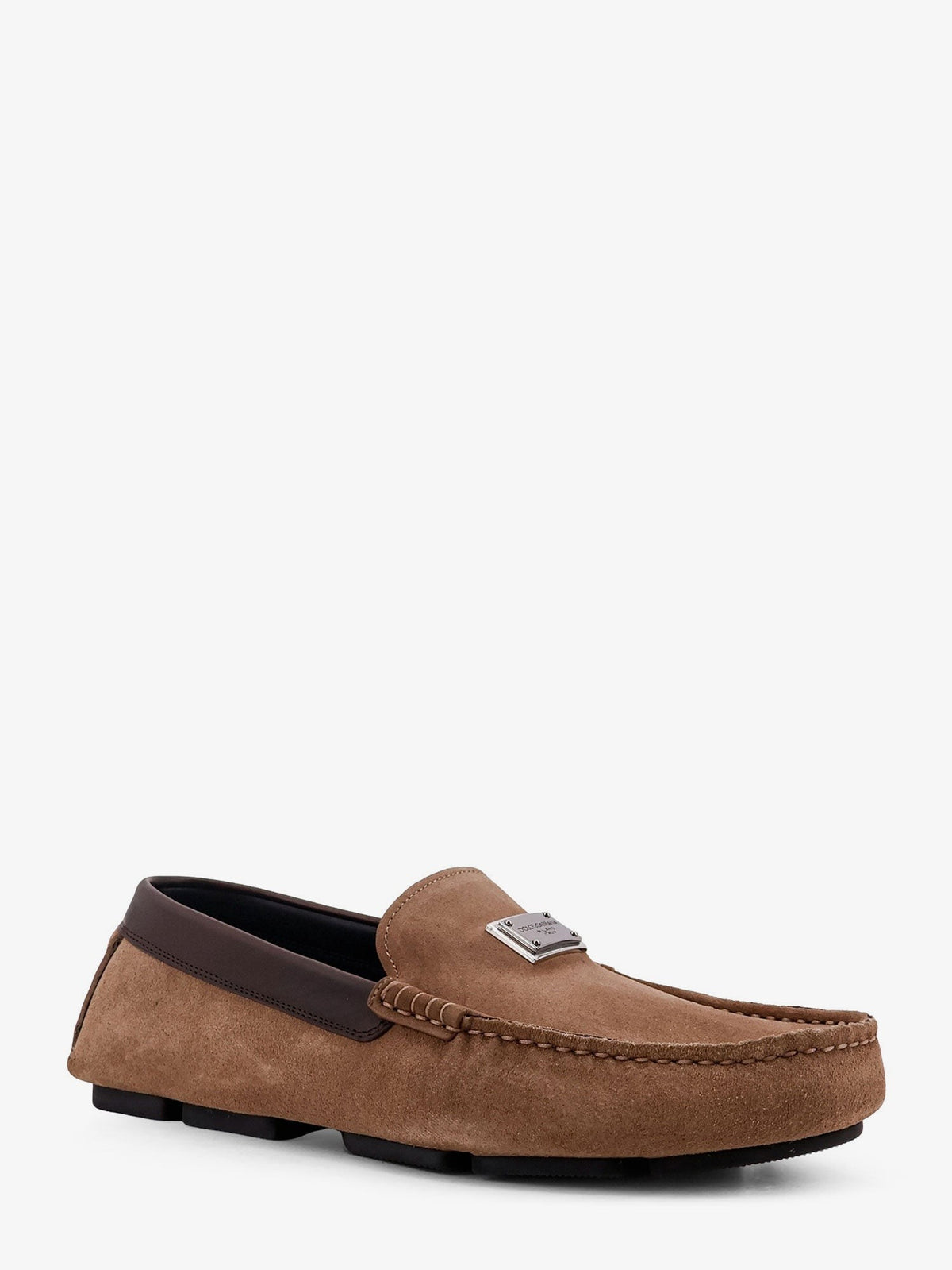 Suede loafer with leather inserts