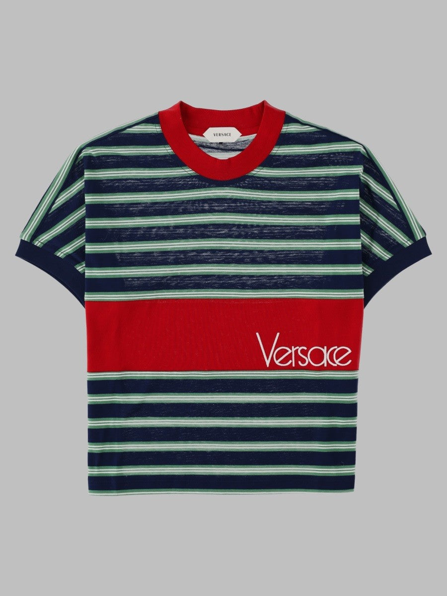 T-Shirt In Cotone a Righe Con Logo