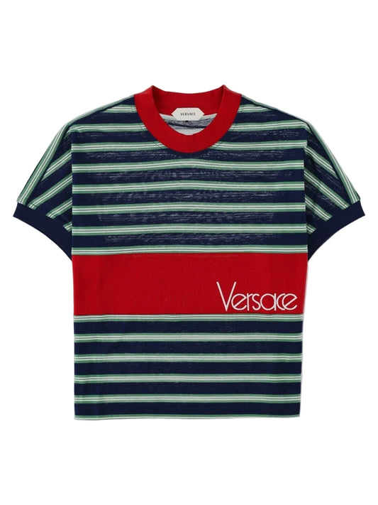T-Shirt In Cotone a Righe Con Logo
