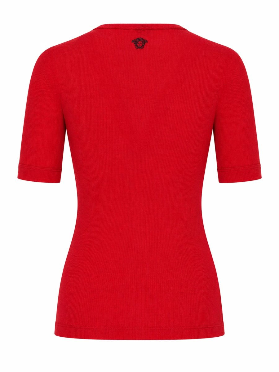 T-SHIRT IN LANA A COSTE CON RICAMO