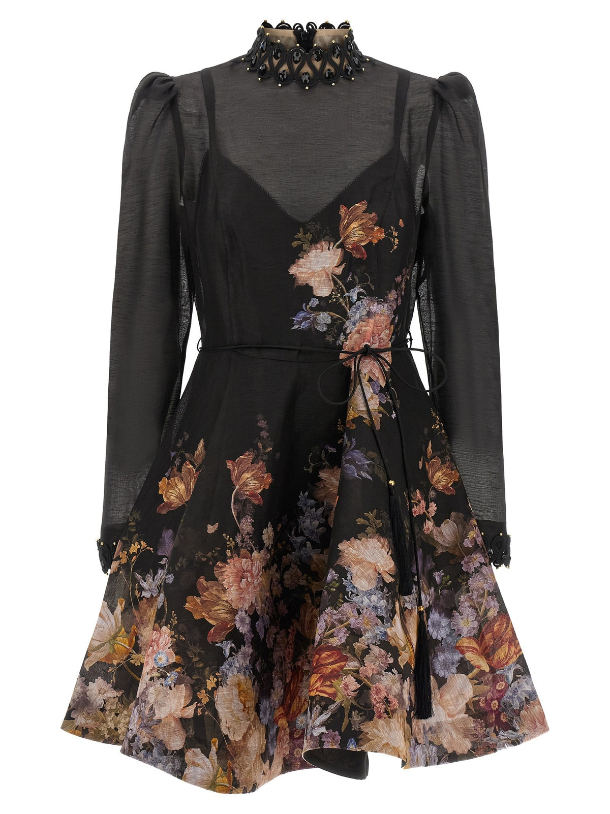 Valiant Embellish Mini Linen and Silk Dress