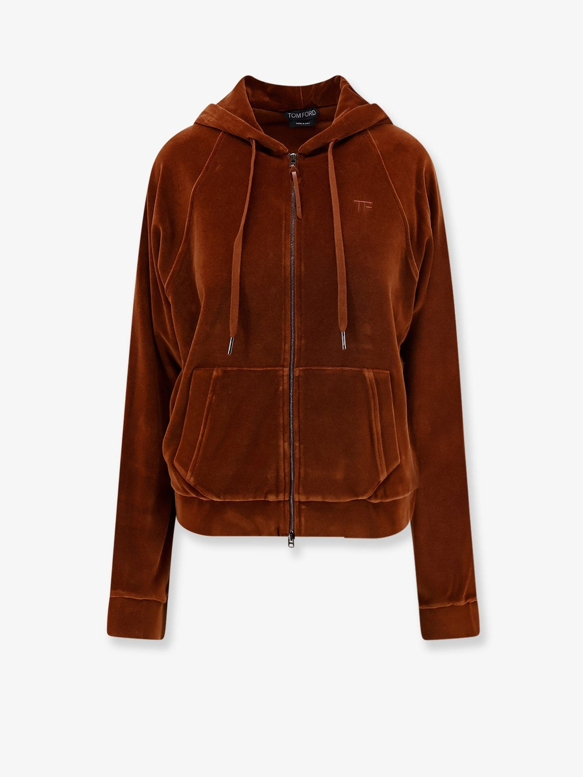 Velvet zip-up hoodie with tone-on-tone logo