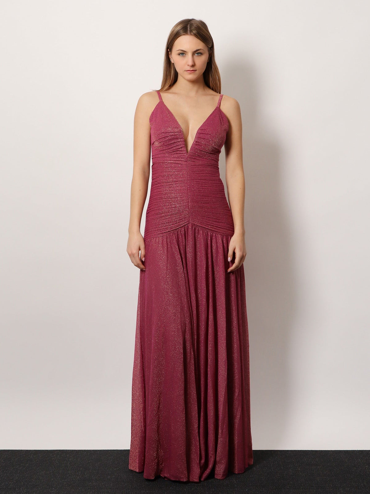 Viscose blend long dress with metallic effect