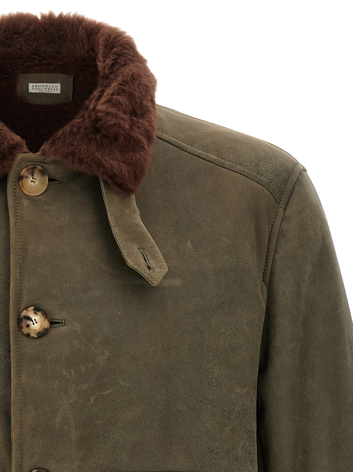 Waxed shearling bomber jacket