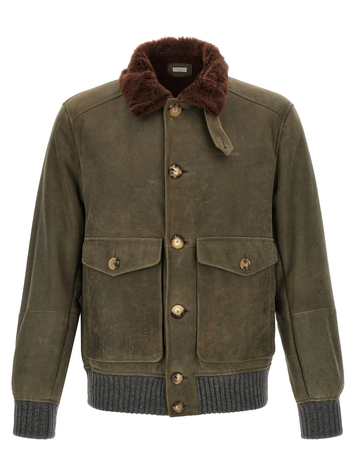 Waxed shearling bomber jacket