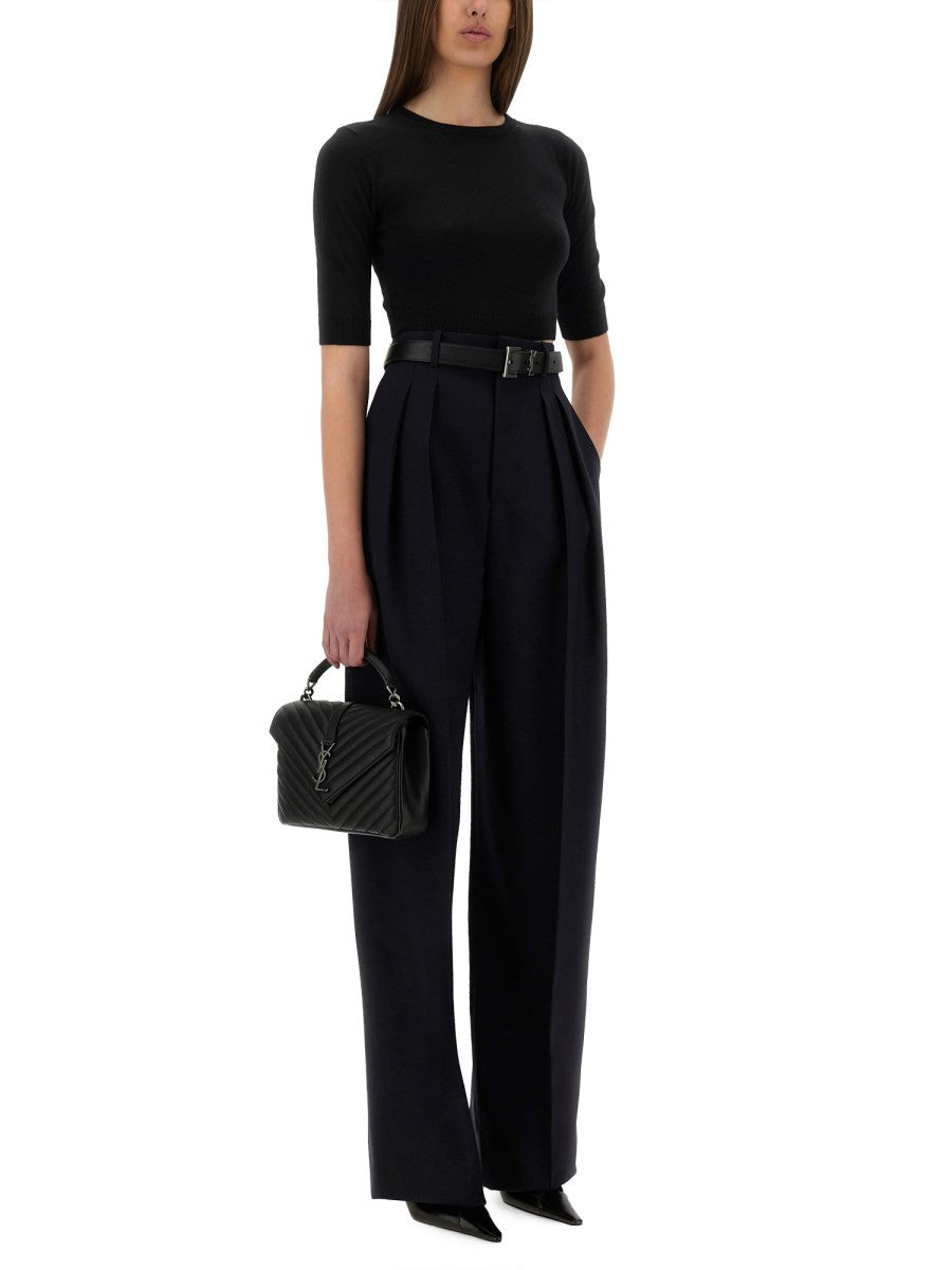 WIDE-LEG PANTS IN GRAIN DE POUDRE
