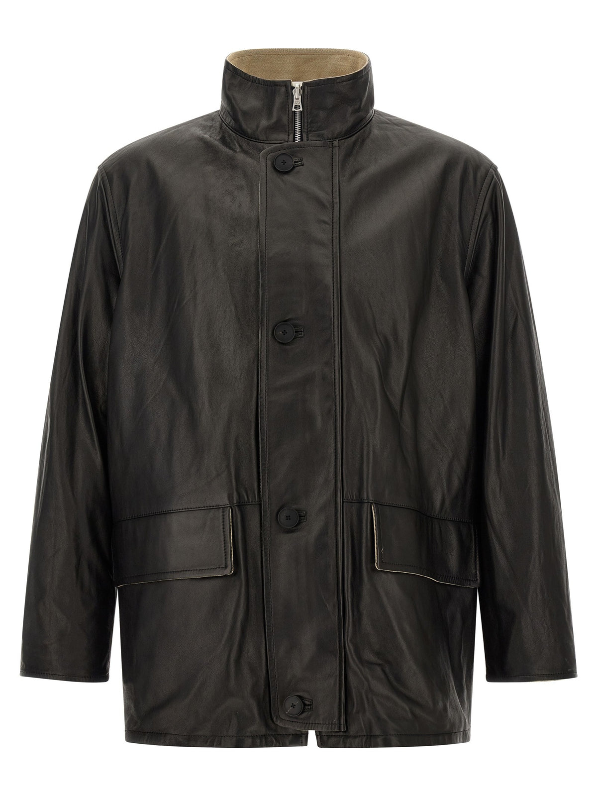 Wool and leather reversible jacket