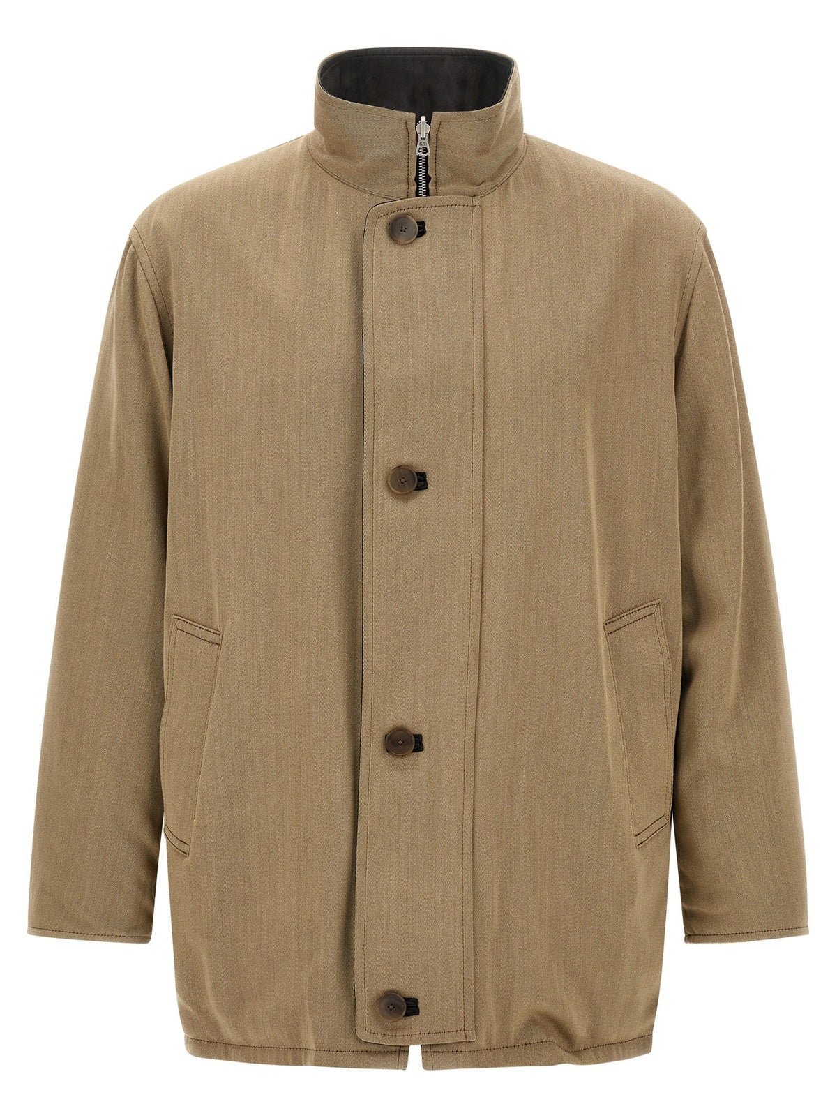 Wool and leather reversible jacket