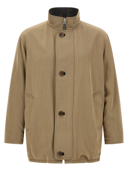 Wool and leather reversible jacket
