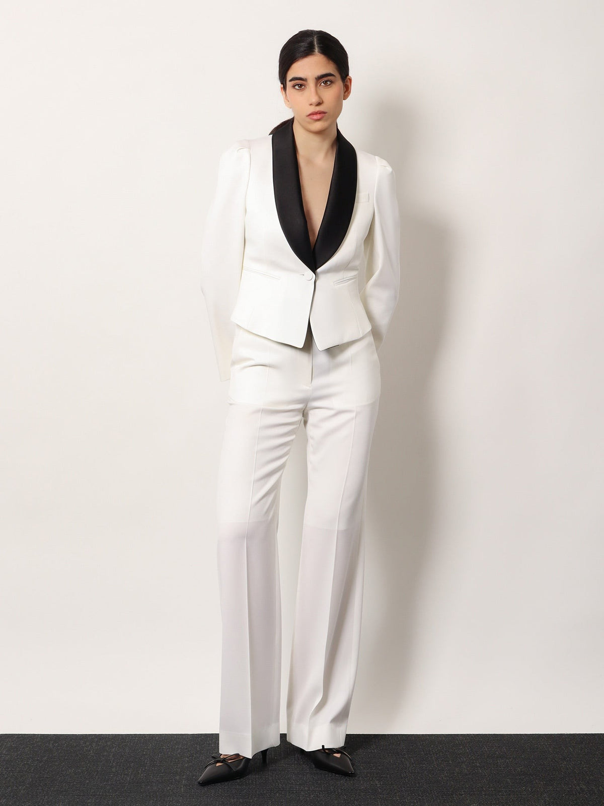 Wool blazer with satin lapel