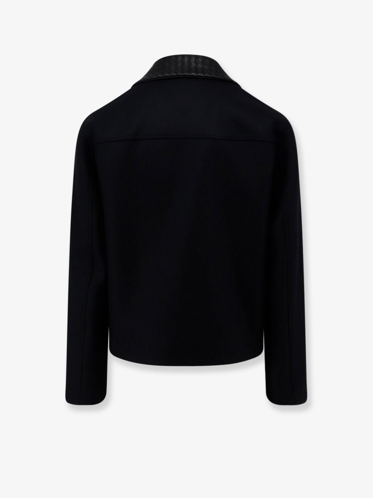 Wool jacket with leather collar with Intrecciato motif