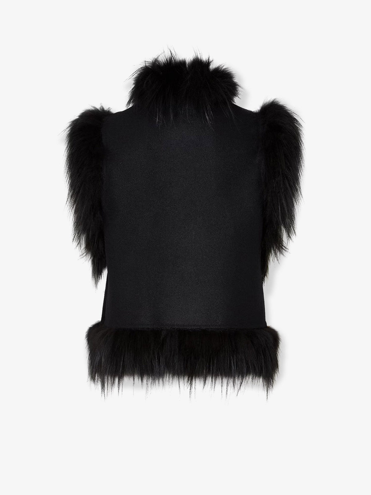Wool vest with floral embroidery and fox fur trim