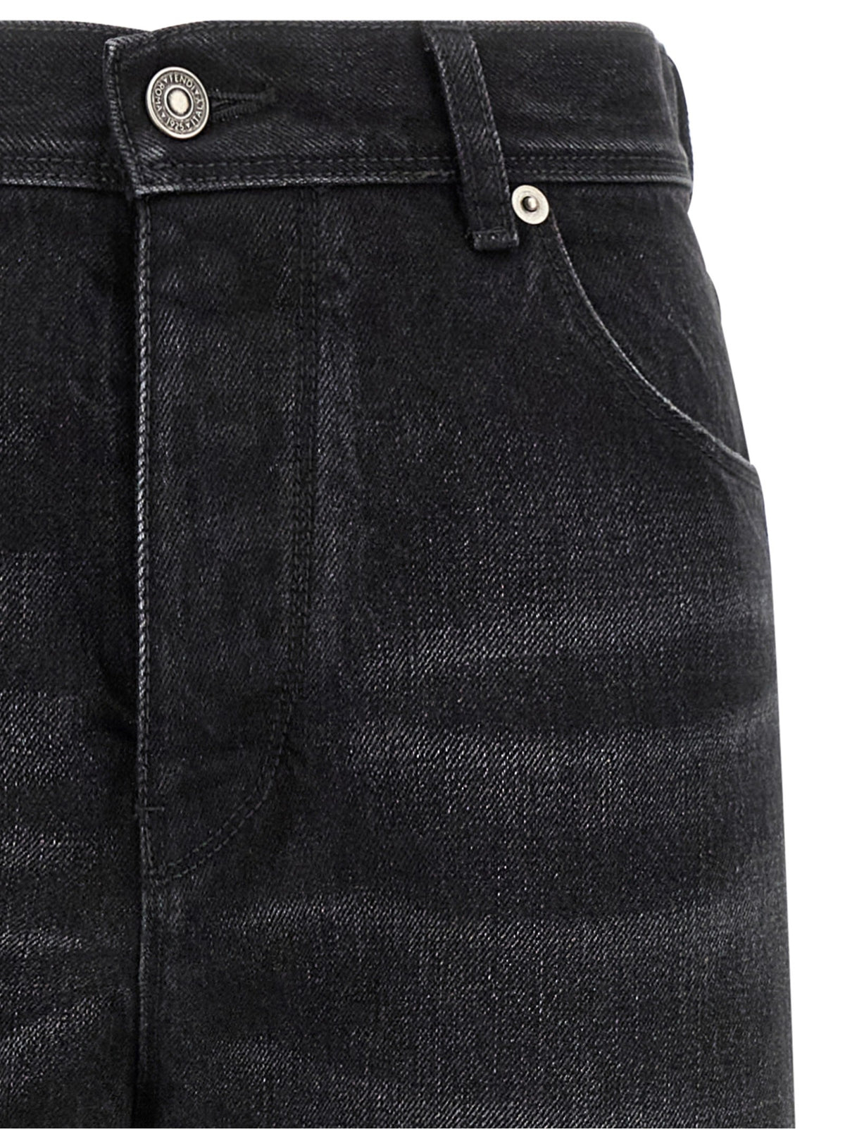 Yellow stitching jeans with visible thread