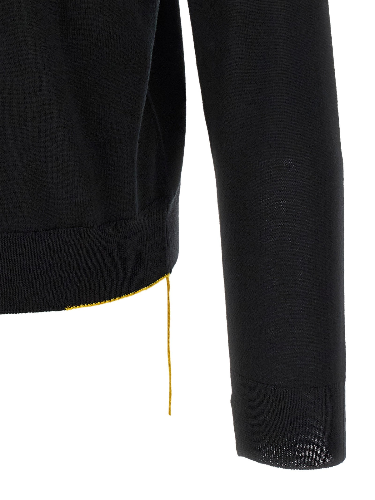 Yellow stitching sweater with visible thread