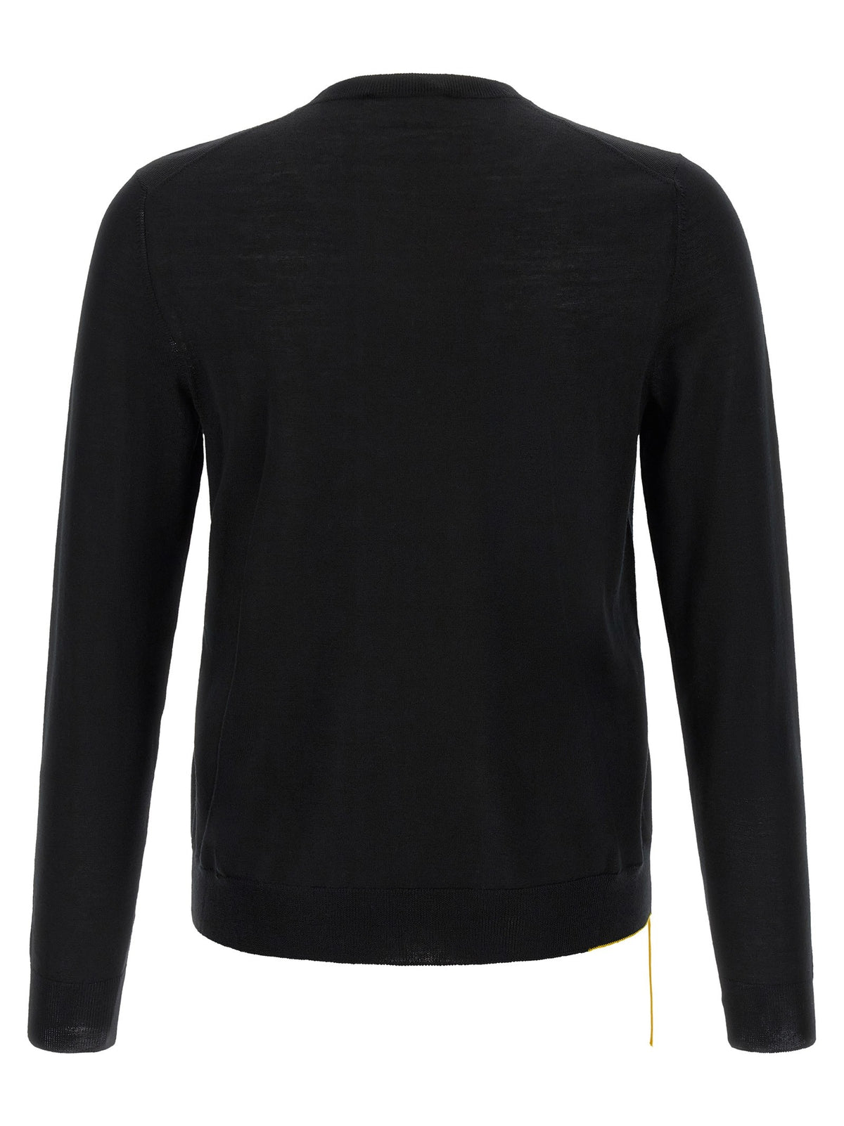 Yellow stitching sweater with visible thread