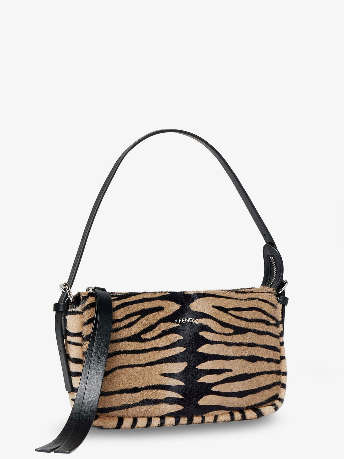 Zip Top Small shoulder bag in tiger-print pony skin